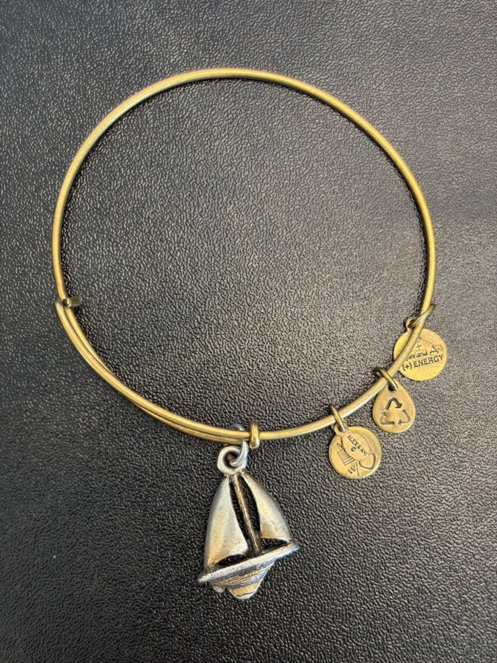 Alex and Ani Sailboat Charm Expandable Bangle Bracelet Gold Tone Nautical